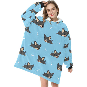 Sleeping Black and Tan Chihuahua Blanket Hoodie for Women-Apparel-Apparel, Blankets-6
