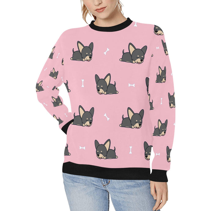 Sleeping Black and Tan Chihuahua Love Women's Sweatshirt-Apparel-Apparel, Chihuahua, Sweatshirt-Pink-XS-1