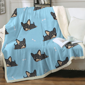 Sleeping Black and Tan Chihuahua Soft Warm Fleece Blanket - 4 Colors-Blanket-Blankets, Chihuahua, Home Decor-Sky Blue-Small-2