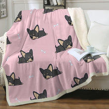 Load image into Gallery viewer, Sleeping Black and Tan Chihuahua Soft Warm Fleece Blanket - 4 Colors-Blanket-Blankets, Chihuahua, Home Decor-Soft Pink-Small-3