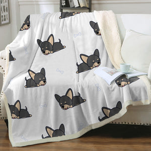 Sleeping Black and Tan Chihuahua Soft Warm Fleece Blanket - 4 Colors-Blanket-Blankets, Chihuahua, Home Decor-Ivory-Small-4