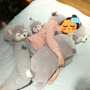 Sleeping Husky Stuffed Animal Huggable Plush Pillows (Small to Extra Large Size)-Soft Toy-Dogs, Home Decor, Pillows, Siberian Husky, Stuffed Animal-4