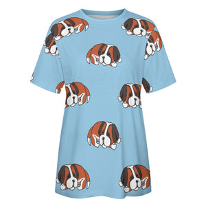 Sleeping Saint Bernard Love All Over Print Women's Cotton T-Shirt - 4 Colors-Apparel-Apparel, Saint Bernard, Shirt, T Shirt-12