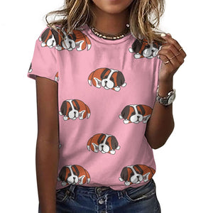 Sleeping Saint Bernard Love All Over Print Women's Cotton T-Shirt - 4 Colors-Apparel-Apparel, Saint Bernard, Shirt, T Shirt-4