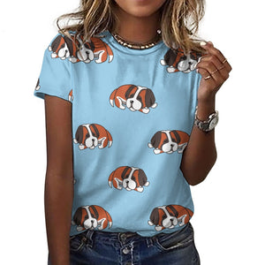 Sleeping Saint Bernard Love All Over Print Women's Cotton T-Shirt - 4 Colors-Apparel-Apparel, Saint Bernard, Shirt, T Shirt-14