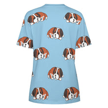 Load image into Gallery viewer, Sleeping Saint Bernard Love All Over Print Women&#39;s Cotton T-Shirt - 4 Colors-Apparel-Apparel, Saint Bernard, Shirt, T Shirt-5