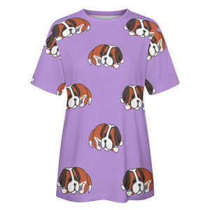 Sleeping Saint Bernard Love All Over Print Women's Cotton T-Shirt - 4 Colors-Apparel-Apparel, Saint Bernard, Shirt, T Shirt-8