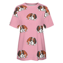 Load image into Gallery viewer, Sleeping Saint Bernard Love All Over Print Women&#39;s Cotton T-Shirt - 4 Colors-Apparel-Apparel, Saint Bernard, Shirt, T Shirt-2
