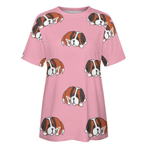 Sleeping Saint Bernard Love All Over Print Women's Cotton T-Shirt - 4 Colors-Apparel-Apparel, Saint Bernard, Shirt, T Shirt-2