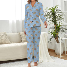 Load image into Gallery viewer, Sleepy Fawn Chihuahuas Pajamas Set for Women-Pajamas-Apparel, Chihuahua, Pajamas-Light Blue-S-4