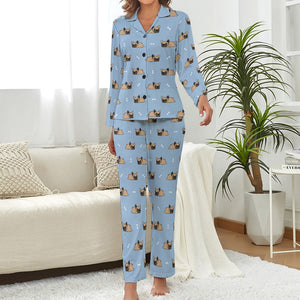 Sleepy Fawn Frenchies Love Pajamas Set for Women-Pajamas-Apparel, French Bulldog, Pajamas-Light Blue-S-2