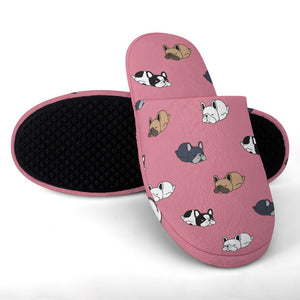 Sleepy French Bulldog Love Women's Cotton Mop Slippers-Footwear-Accessories, French Bulldog, Slippers-2
