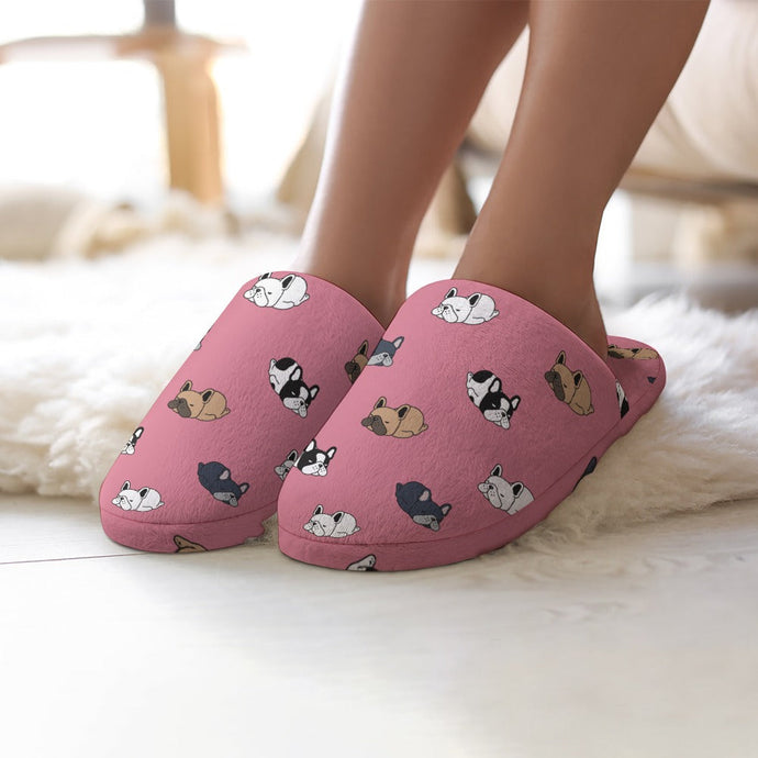 Sleepy French Bulldog Love Women's Cotton Mop Slippers-Footwear-Accessories, French Bulldog, Slippers-3