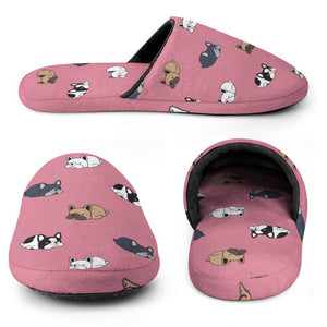 Sleepy French Bulldog Love Women's Cotton Mop Slippers-Footwear-Accessories, French Bulldog, Slippers-4