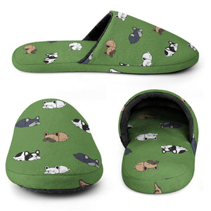 Sleepy French Bulldog Love Women's Cotton Mop Slippers-Footwear-Accessories, French Bulldog, Slippers-6