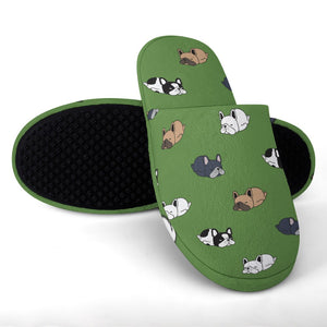 Sleepy French Bulldog Love Women's Cotton Mop Slippers-Footwear-Accessories, French Bulldog, Slippers-7