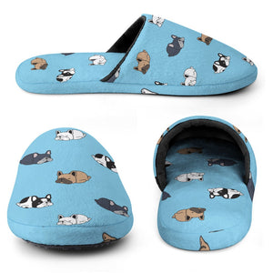 Sleepy French Bulldog Love Women's Cotton Mop Slippers-Footwear-Accessories, French Bulldog, Slippers-9