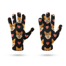 Load image into Gallery viewer, Smiling Corgi Face with Hearts Touch Screen Gloves-Accessories-Accessories, Dog Dad Gifts, Dog Mom Gifts, Gloves-4