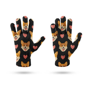 Smiling Corgi Face with Hearts Touch Screen Gloves-Accessories-Accessories, Dog Dad Gifts, Dog Mom Gifts, Gloves-4