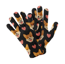 Load image into Gallery viewer, Smiling Corgi Face with Hearts Touch Screen Gloves-Accessories-Accessories, Dog Dad Gifts, Dog Mom Gifts, Gloves-5