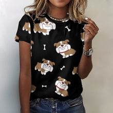 Load image into Gallery viewer, Smiling English Bulldog Love All Over Print Women&#39;s Cotton T-Shirt - 4 Colors-Apparel-Apparel, English Bulldog, Shirt, T Shirt-2XS-Black-10