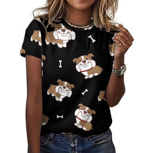 Load image into Gallery viewer, Smiling English Bulldog Love All Over Print Women&#39;s Cotton T-Shirt - 4 Colors-Apparel-Apparel, English Bulldog, Shirt, T Shirt-12