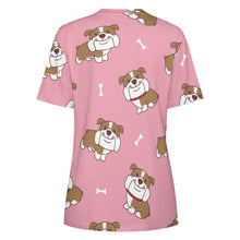 Load image into Gallery viewer, Smiling English Bulldog Love All Over Print Women&#39;s Cotton T-Shirt - 4 Colors-Apparel-Apparel, English Bulldog, Shirt, T Shirt-14