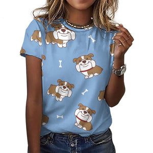 Smiling English Bulldog Love All Over Print Women's Cotton T-Shirt - 4 Colors-Apparel-Apparel, English Bulldog, Shirt, T Shirt-15