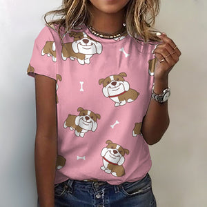 Smiling English Bulldog Love All Over Print Women's Cotton T-Shirt - 4 Colors-Apparel-Apparel, English Bulldog, Shirt, T Shirt-2XS-LightPink-16