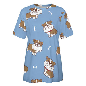 Smiling English Bulldog Love All Over Print Women's Cotton T-Shirt - 4 Colors-Apparel-Apparel, English Bulldog, Shirt, T Shirt-4