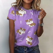 Load image into Gallery viewer, Smiling English Bulldog Love All Over Print Women&#39;s Cotton T-Shirt - 4 Colors-Apparel-Apparel, English Bulldog, Shirt, T Shirt-2XS-MediumPurple-6