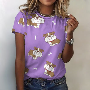 Smiling English Bulldog Love All Over Print Women's Cotton T-Shirt - 4 Colors-Apparel-Apparel, English Bulldog, Shirt, T Shirt-2XS-MediumPurple-6