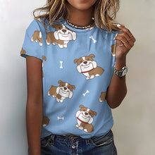 Load image into Gallery viewer, Smiling English Bulldog Love All Over Print Women&#39;s Cotton T-Shirt - 4 Colors-Apparel-Apparel, English Bulldog, Shirt, T Shirt-2XS-CornflowerBlue-1