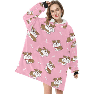 Smiling English Bulldog Love Blanket Hoodie for Women - 4 Colors-Apparel-Apparel, Blankets, English Bulldog-Pink-3