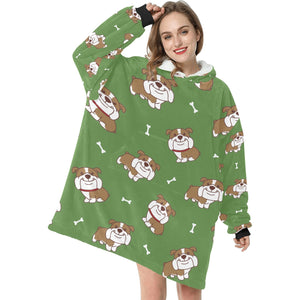 Smiling English Bulldog Love Blanket Hoodie for Women-Apparel-Apparel, Blankets-8