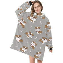 Load image into Gallery viewer, Smiling English Bulldog Love Blanket Hoodie for Women-Apparel-Apparel, Blankets-10