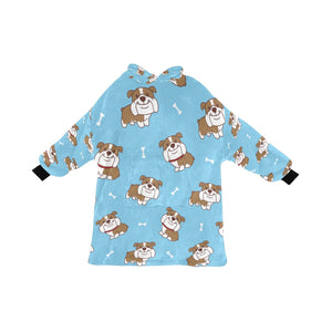 Smiling English Bulldog Love Blanket Hoodie for Women-Apparel-Apparel, Blankets-SkyBlue-ONE SIZE-1
