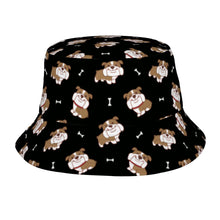 Load image into Gallery viewer, Smiling English Bulldog Love Bucket Hat-Hats &amp; Caps-Accessories,Dog Dad Gifts,Dog Mom Gifts,English Bulldog,Hats-Midnight Black-One Size-1