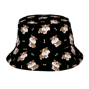 Smiling English Bulldog Love Bucket Hat Midnight Black One Size 360x