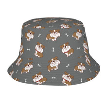 Load image into Gallery viewer, Smiling English Bulldog Love Bucket Hat-Hats &amp; Caps-Accessories,Dog Dad Gifts,Dog Mom Gifts,English Bulldog,Hats-Parisian Gray-One Size-49