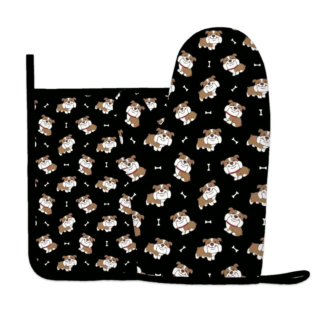 Smiling English Bulldog Love Oven Mitts and Pot Holder Set-Kitchen Decor-Accessories,Dog Mom Gifts,English Bulldog-5