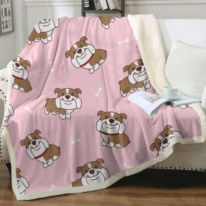 Smiling English Bulldog Love Soft Warm Fleece Blanket - 3 Colors-Blanket-Blankets, English Bulldog, Home Decor-Soft Pink-Small-2