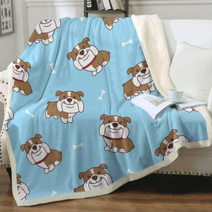 Smiling English Bulldog Love Soft Warm Fleece Blanket - 3 Colors-Blanket-Blankets, English Bulldog, Home Decor-Sky Blue-Small-1