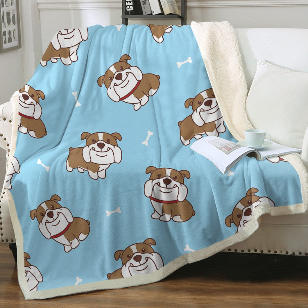 Smiling English Bulldog Love Soft Warm Fleece Blanket - 3 Colors-Blanket-Blankets, English Bulldog, Home Decor-Sky Blue-Small-1