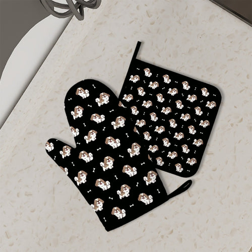 Smiling Lhasa Apso Love Oven Mitts and Pot Holder Set-Kitchen Decor-Accessories,Dog Mom Gifts,Lhasa Apso-1