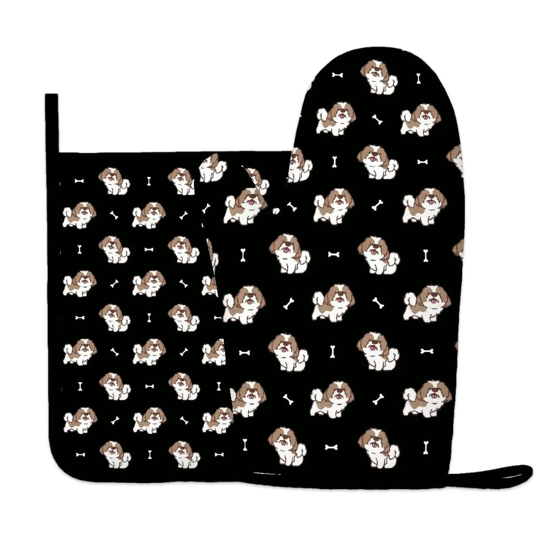 Smiling Lhasa Apso Love Oven Mitts and Pot Holder Set-Kitchen Decor-Accessories,Dog Mom Gifts,Lhasa Apso-5