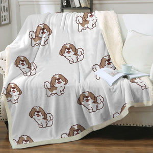 Smiling Shih Tzu Love Soft Warm Fleece Blanket - 4 Colors-Blanket-Blankets, Home Decor, Shih Tzu-Ivory-Small-2