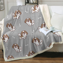 Load image into Gallery viewer, Smiling Shih Tzu Love Soft Warm Fleece Blanket - 4 Colors-Blanket-Blankets, Home Decor, Shih Tzu-Warm Gray-Small-4