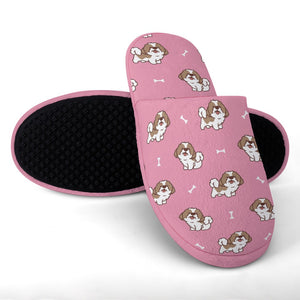 Smiling Lhasa Apso Love Women's Cotton Mop Slippers-Accessories, Dog Mom Gifts, Lhasa Apso, Slippers-2