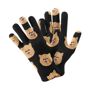 Smiling Pomeranian Touch Screen Gloves-Accessories-Accessories, Dog Dad Gifts, Dog Mom Gifts, Gloves-Black-1